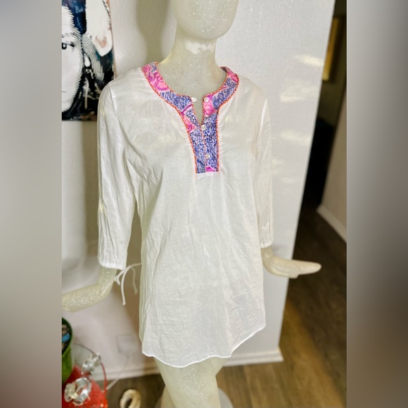 Staci Woo Souvenir Edition White/Pink/Purple Long Sleeve Tunic. Size 2 - Picture 5 of 16
